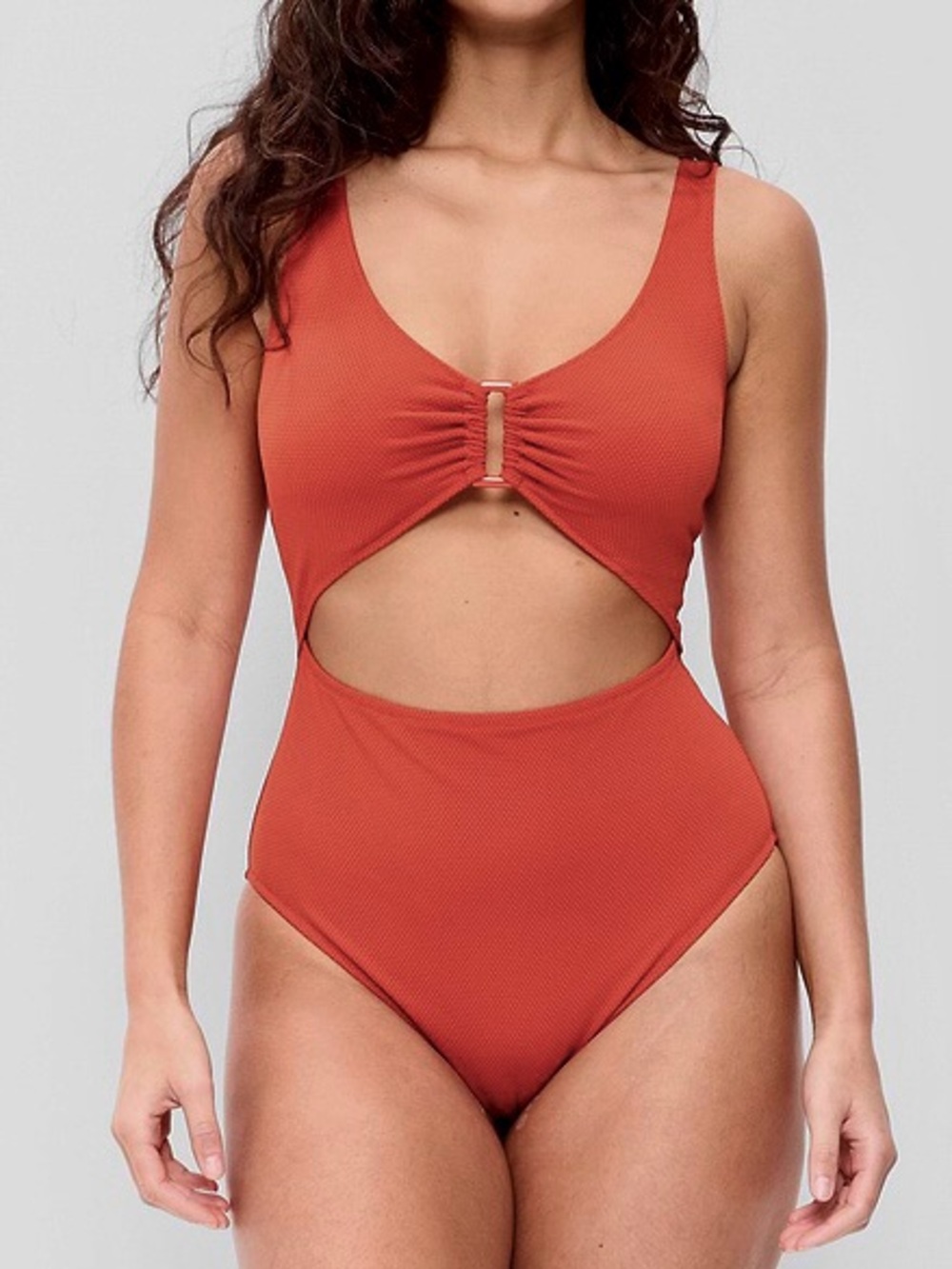 Cutout One-Piece Swimsuit with Front Ring Beach Pool Swim Nylon